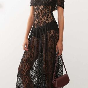 Lioness field of dreams black Lace Sheer Maxi Dress
